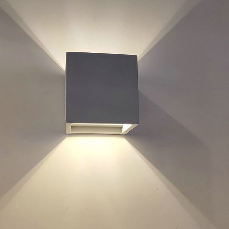 Cube/Cuboid Cement Flush Mount Wall Light Nordic 1 Head Grey Up Down Sconce Light for Stairs, 4"/5"/7" Wide