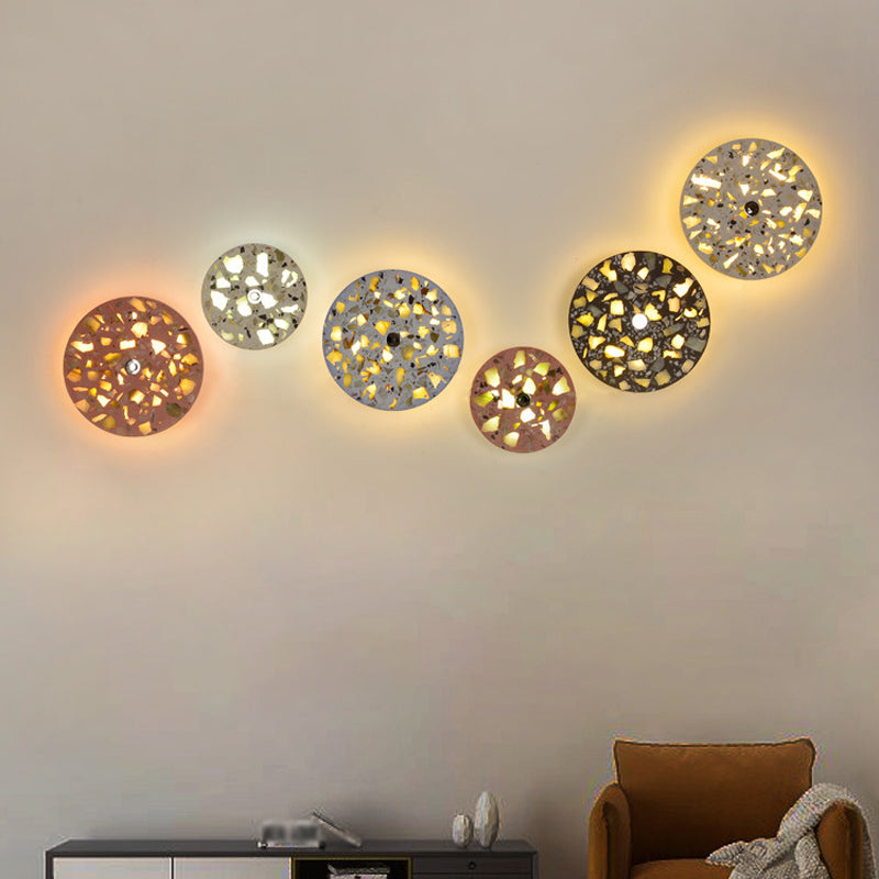 Terrazzo Disk LED Wall Light Art Deco Black/Red/Blue Flush Mount Wall Sconce for Living Room