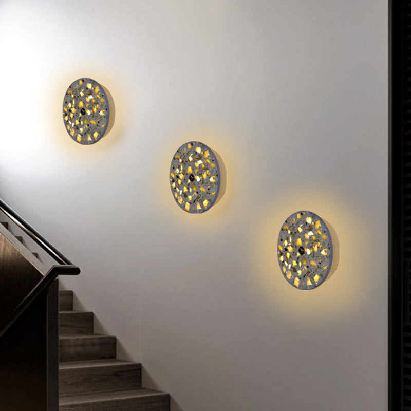 Terrazzo Disk LED Wall Light Art Deco Black/Red/Blue Flush Mount Wall Sconce for Living Room