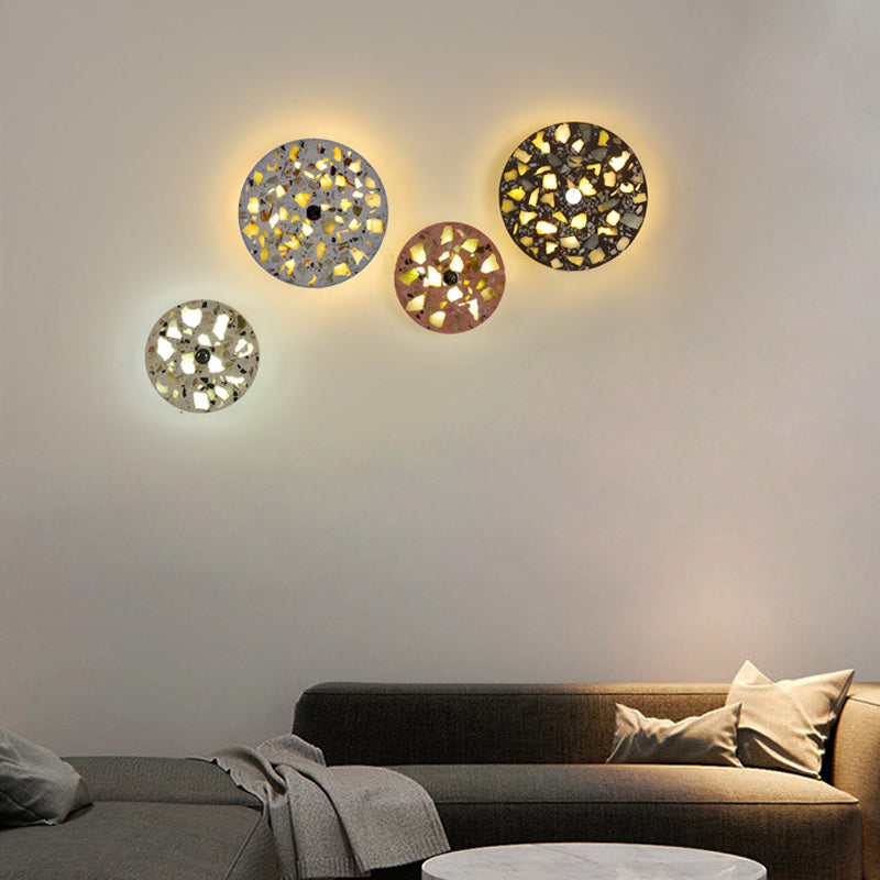 Terrazzo Disk LED Wall Light Art Deco Black/Red/Blue Flush Mount Wall Sconce for Living Room