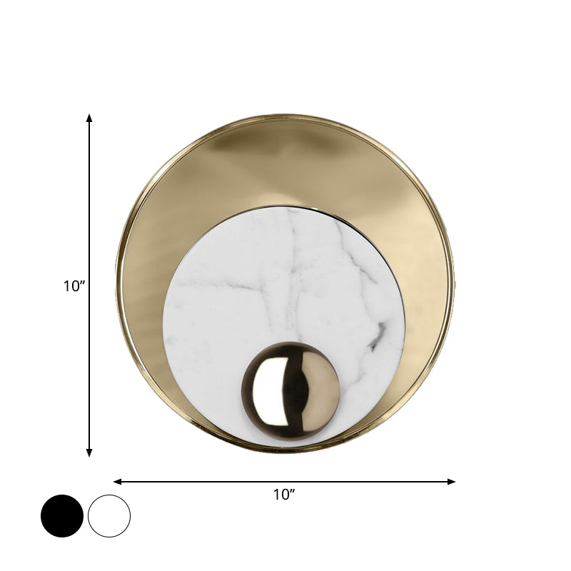 Peacock Tail Feather Wall Sconce Designer Marble Living Room LED Flush Mount in Black/White and Gold