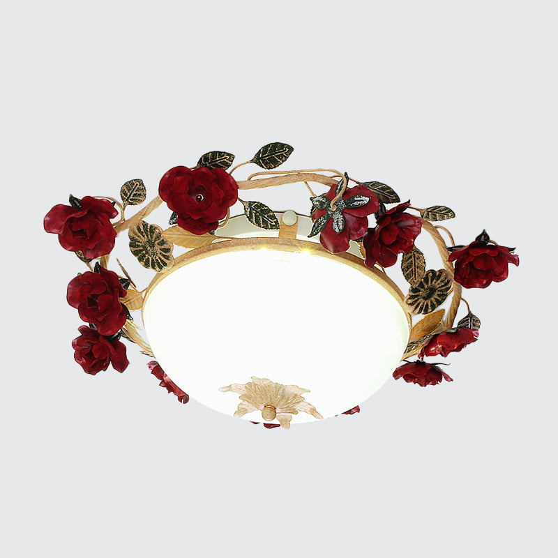 Plafonnier encastré à 1 lumière pour salon, bol de 12 po/16 po de largeur, fleur coréenne, blanc givré, classe 1