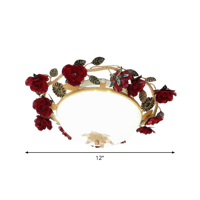 Plafonnier encastré à 1 lumière pour salon, bol de 12 po/16 po de largeur, fleur coréenne, blanc givré, classe 1