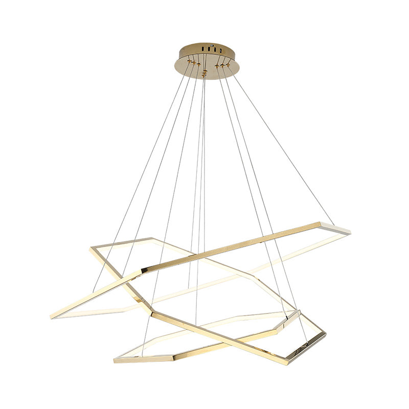 Stainless Steel Hexagonal LED Chandelier Post-Modern 3 Lights Gold Hanging Lamp in Warm/White Light
