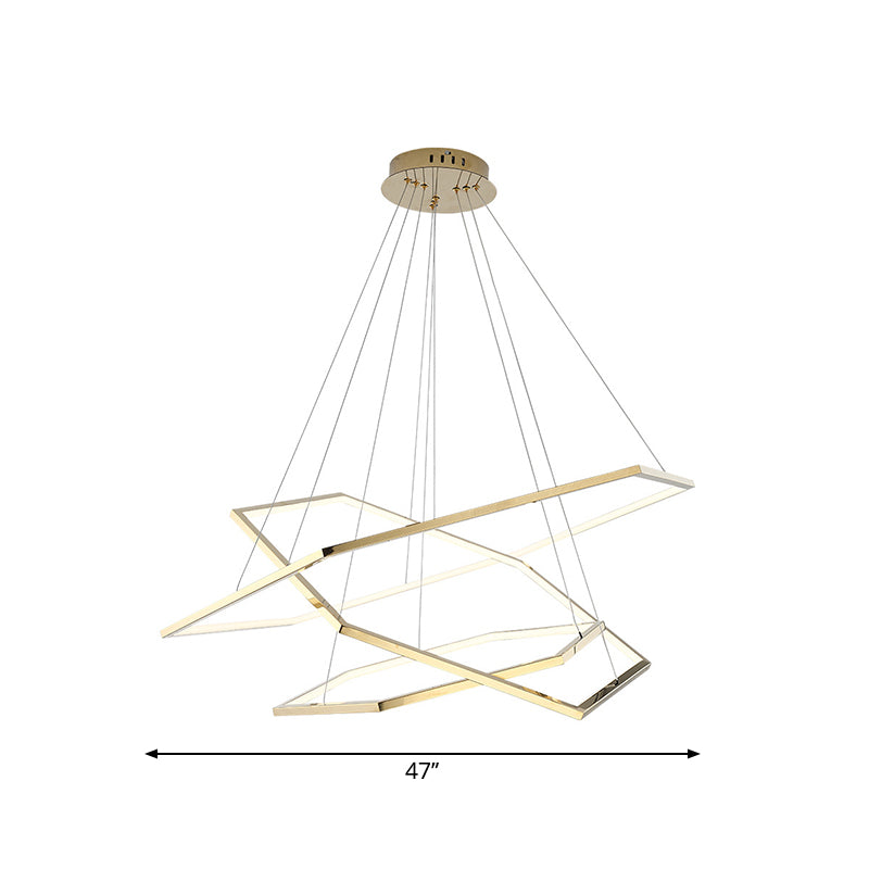 Stainless Steel Hexagonal LED Chandelier Post-Modern 3 Lights Gold Hanging Lamp in Warm/White Light