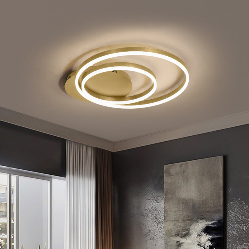 Dual Round Acrylic Flush Ceiling Light Simple Coffee/Gold LED Flush-Mount Light Fixture, Small/Medium/Large