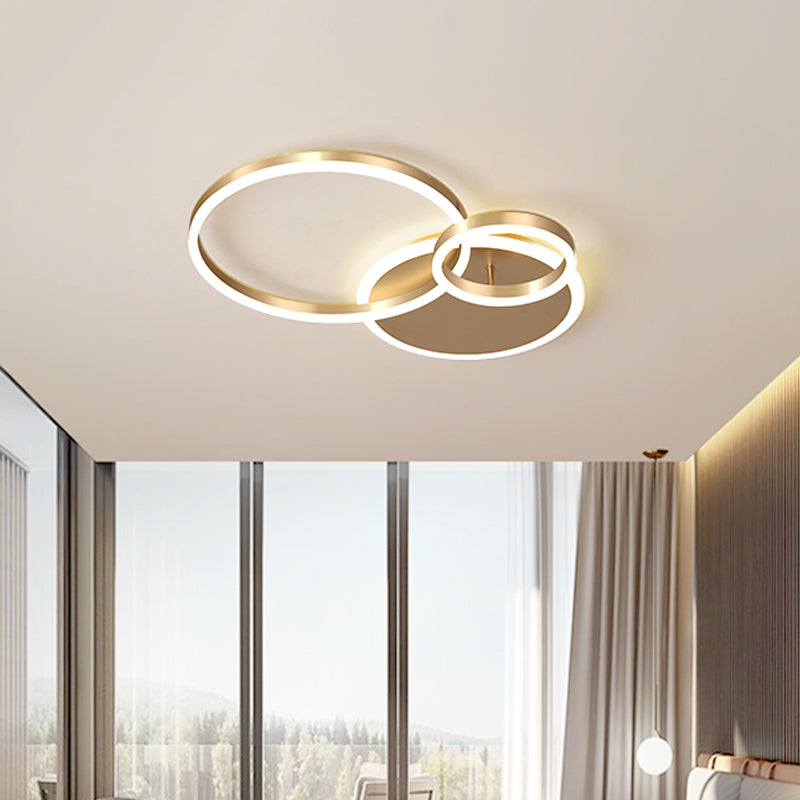 Interlocking Ring 3/5 Tiered Flushmount Metal Modern LED Semi Flush Mount Ceiling Lamp in Gold, Warm/White Light