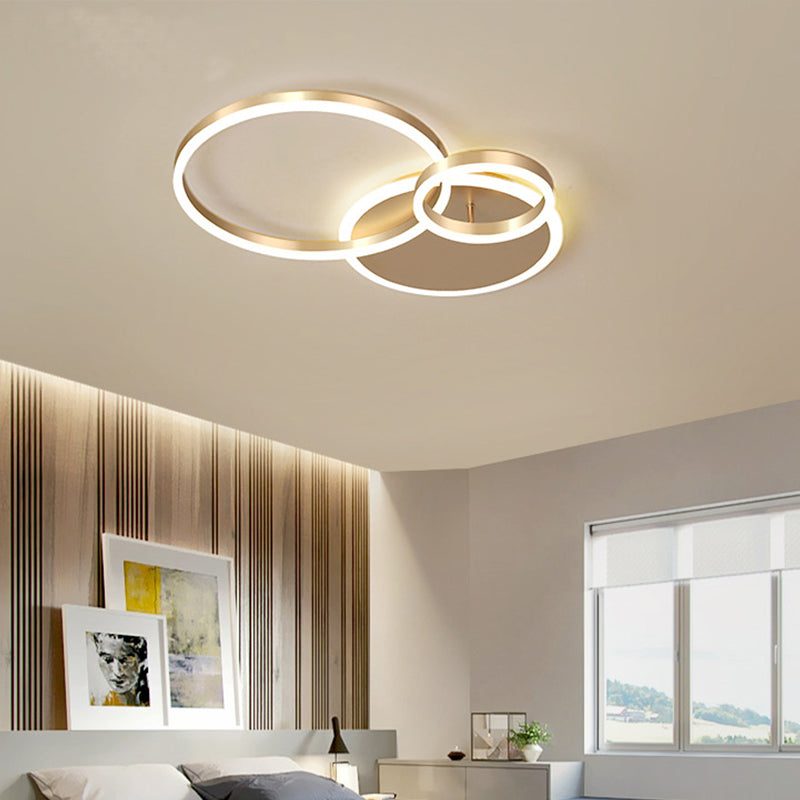 Interlocking Ring 3/5 Tiered Flushmount Metal Modern LED Semi Flush Mount Ceiling Lamp in Gold, Warm/White Light
