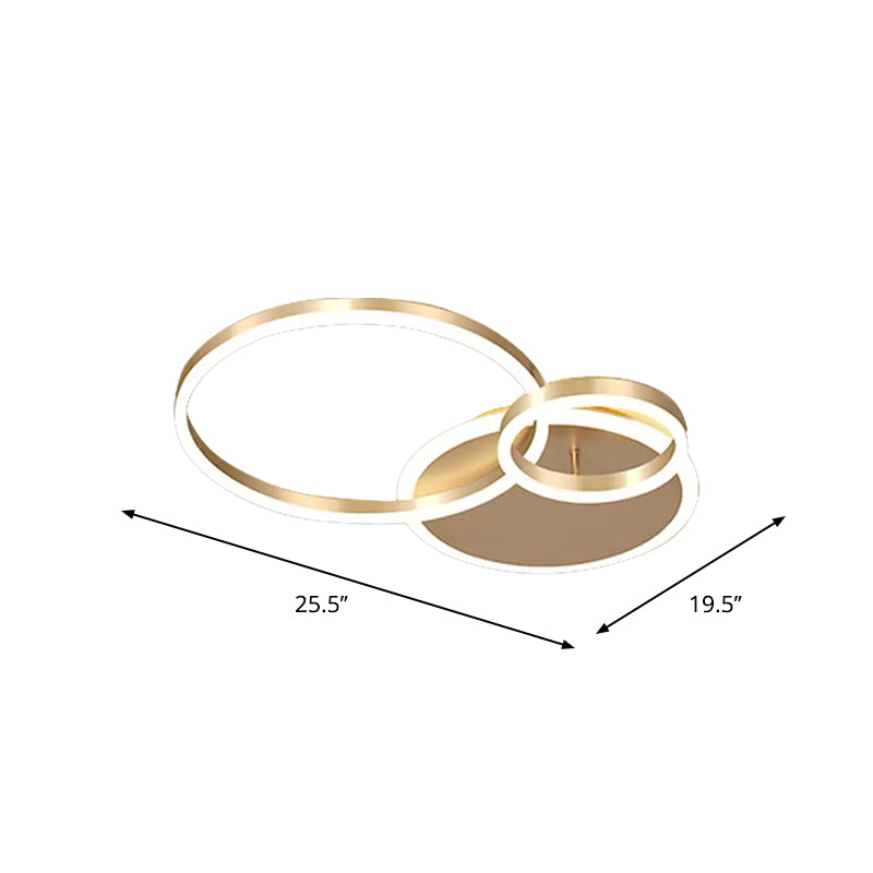 Interlocking Ring 3/5 Tiered Flushmount Metal Modern LED Semi Flush Mount Ceiling Lamp in Gold, Warm/White Light