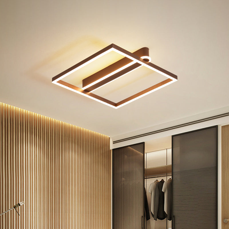 Acrylic Square Frame Ceiling Flush Simple Gold/Coffee Finish LED Flushmount Light for Bedroom