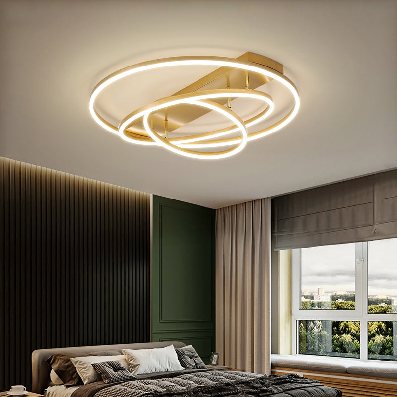 Plafonnier LED moderne à 3/5 niveaux en métal pour chambre à coucher, semi-encastré rotatif, noir/or