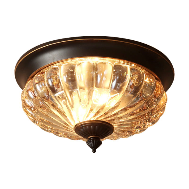 Lampada da soffitto a incasso in vetro trasparente a coste trasparente a forma di corona vintage da 12 "/ 10" a 2 luci in nero / oro