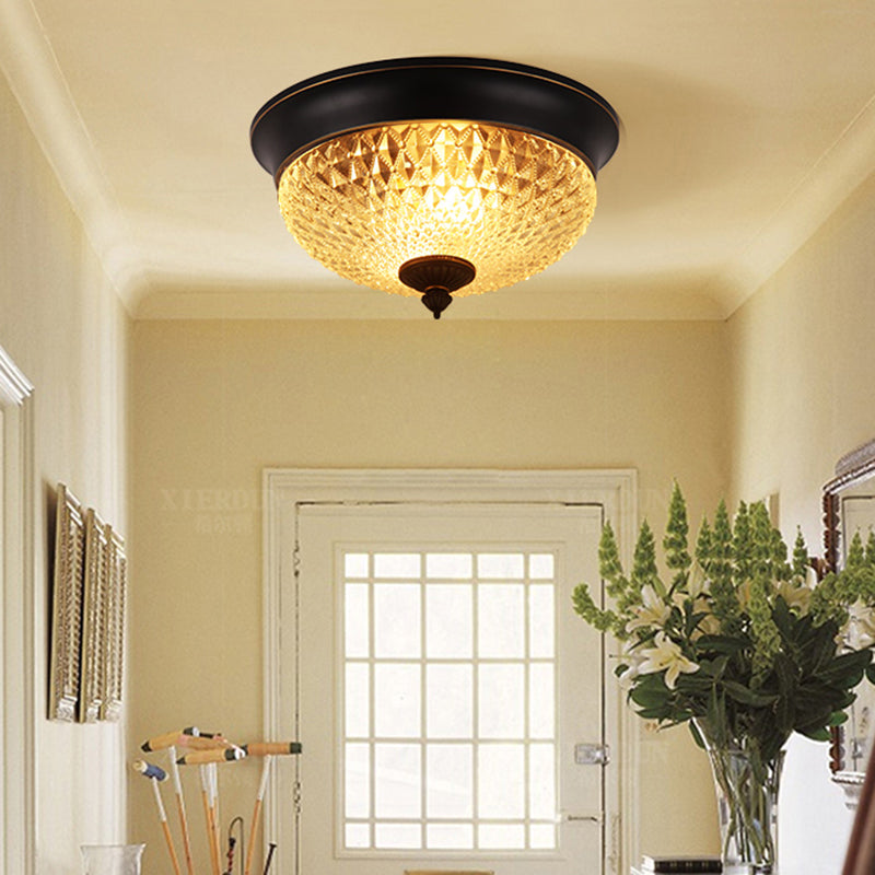 2 Bulbs Crown Flush Mount Lamp Traditional Black Clear Faceted Glass Ceiling Flush Light, 12"/14"/18" Wide