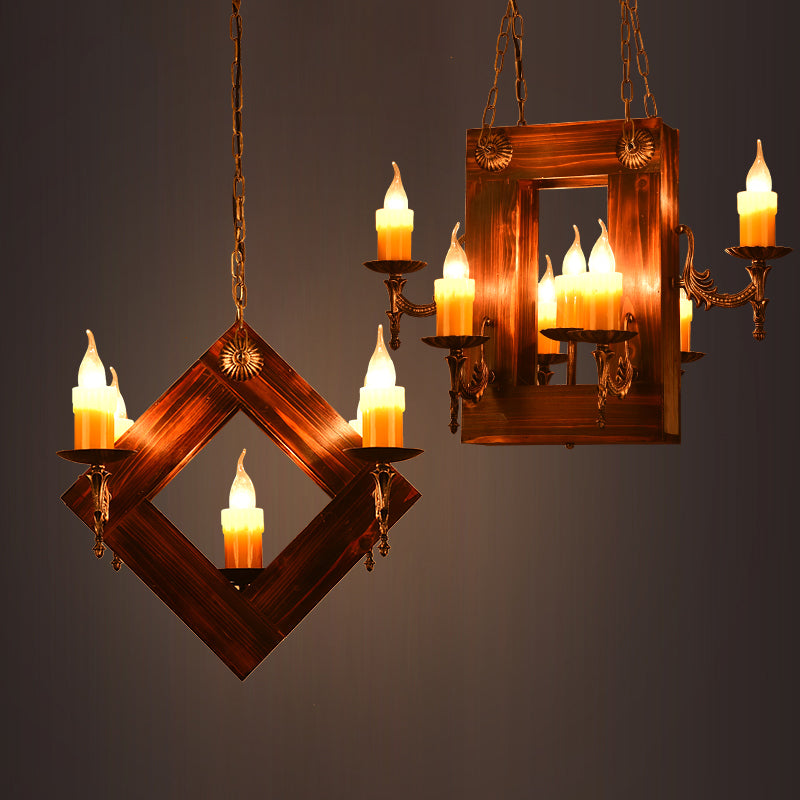 Brown 5/7 Lights Hanging Ceiling Light Industrial Wood Candelabra Chandelier Light Fixture
