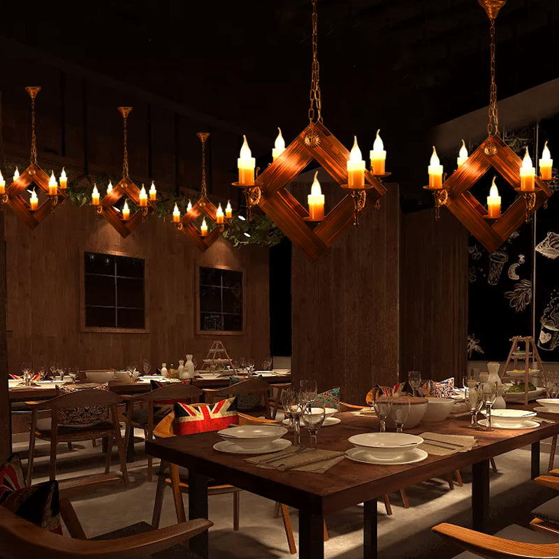 Brown 5/7 Lights Hanging Ceiling Light Industrial Wood Candelabra Chandelier Light Fixture