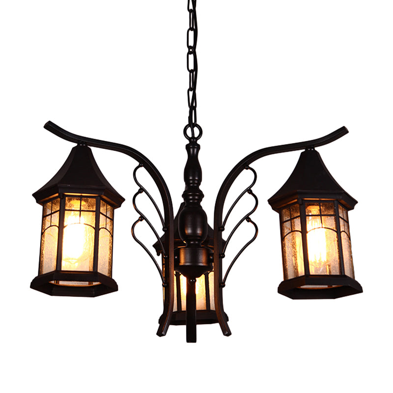 Black 3/5/6 Heads Ceiling Light Industrial Clear Glass Lantern Chandelier Light Fixture