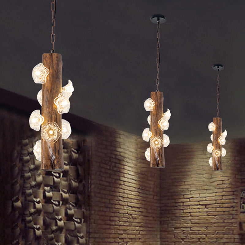 8 Heads Wood Hanging Chandelier Industrial Beige Flared Restaurant Suspension Lamp