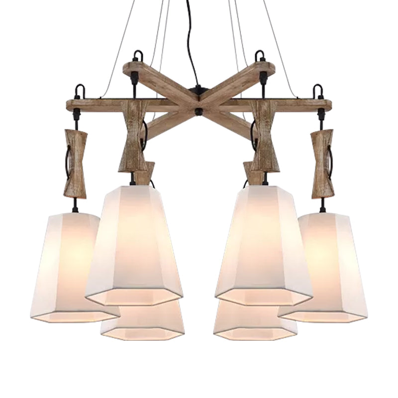 6 Heads Tapered Chandelier Lighting Industrial Black/White/Flaxen Wood Ceiling Suspension Lamp