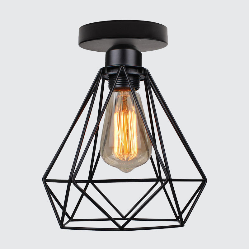 Diamond Badkamer Plafondlamp Armatuur Retro Metallic Enkele Zwarte Semi Inbouw Verlichting