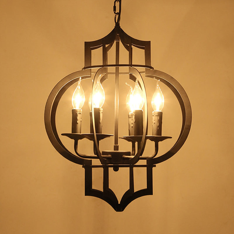 Metallic Black Hanging Chandelier Lantern 6-Light Retro Style Ceiling Suspension Lamp