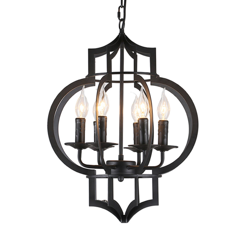 Metallic Black Hanging Chandelier Lantern 6-Light Retro Style Ceiling Suspension Lamp