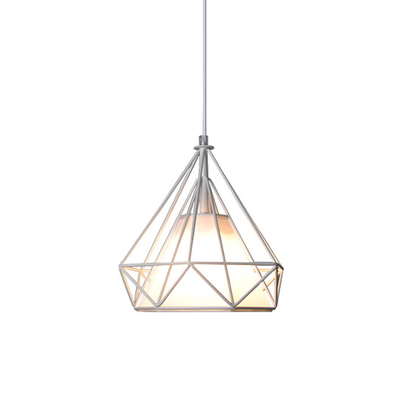 Lámpara de cuello de techo de diamantes de loft 1 cabeza de colgante de hierro de cabeza en negro/blanco/verde con tono de tela de cono en el interior