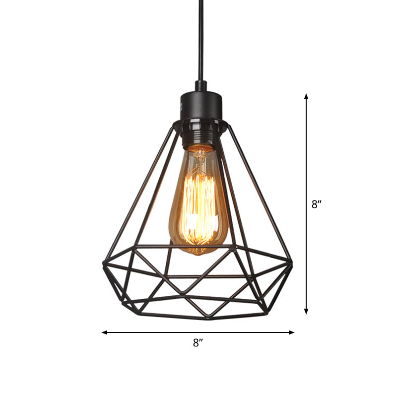 Iron Diamond Hanging Lighting Style Industrial Style 1 Bulbo Pendulum Pendulum Light in Black