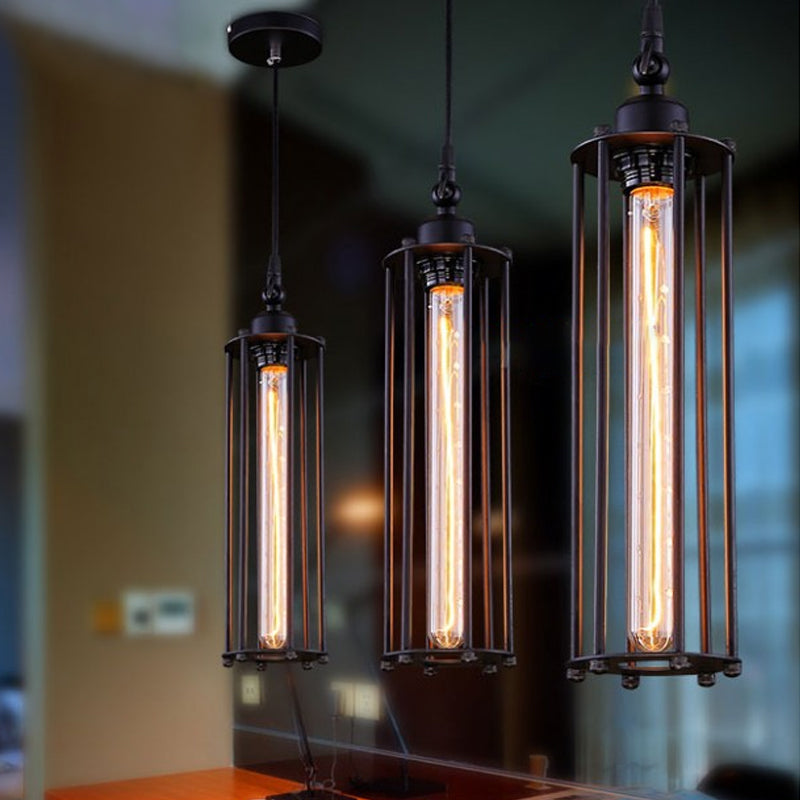Iron Tube Down Lighting Pendant Industrial 1-Light Restaurant Hanging Ceiling Light in Black
