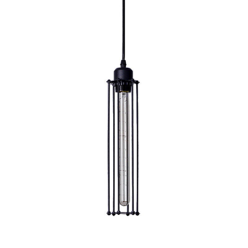 Iron Tube Down Lighting Pendant Industrial 1-Light Restaurant Hanging Ceiling Light in Black