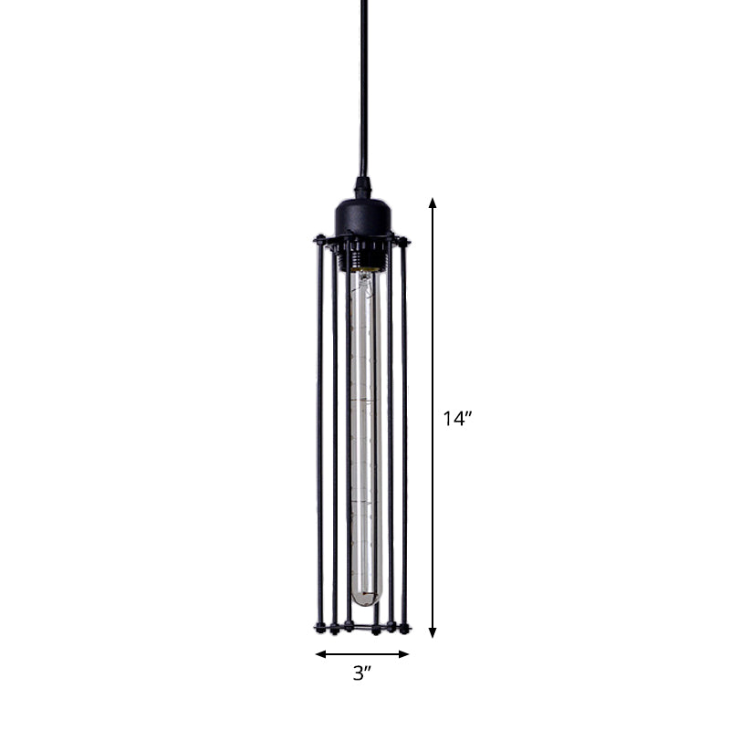 Iron Tube Down Lighting Pendant Industrial 1-Light Restaurant Hanging Ceiling Light in Black