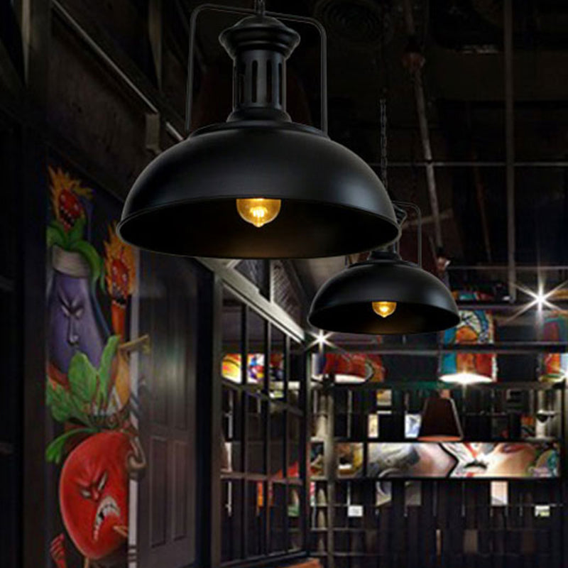 1-Light Bowl/Cage/Barn Pendant Lamp Industrial-Style Black Iron Suspension Lighting for Restaurant