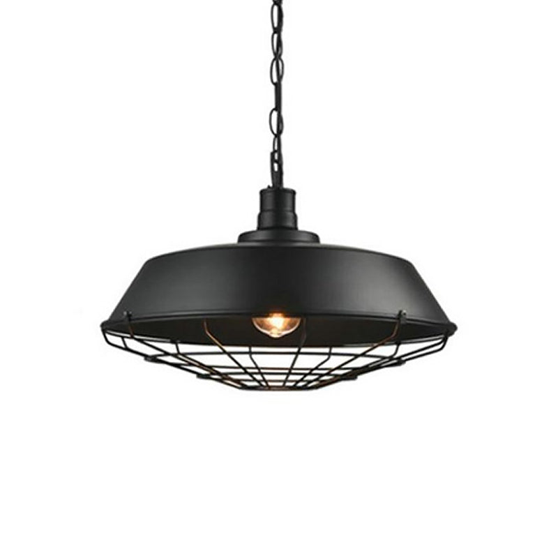 1-Light Bowl/Cage/Barn Pendant Lamp Industrial-Style Black Iron Suspension Lighting for Restaurant