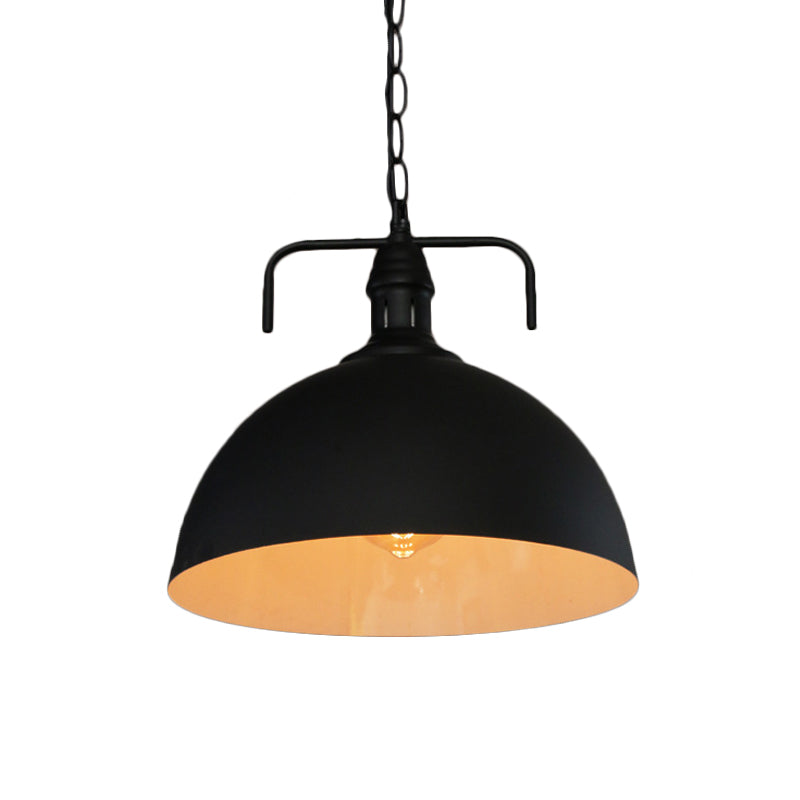 1-Light Bowl/Cage/Barn Pendant Lamp Industrial-Style Black Iron Suspension Lighting for Restaurant
