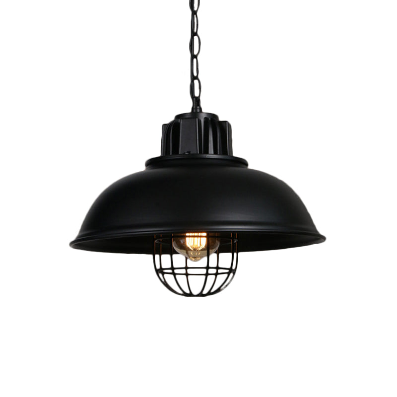 1-Light Bowl/Cage/Barn Pendant Lamp Industrial-Style Black Iron Suspension Lighting for Restaurant