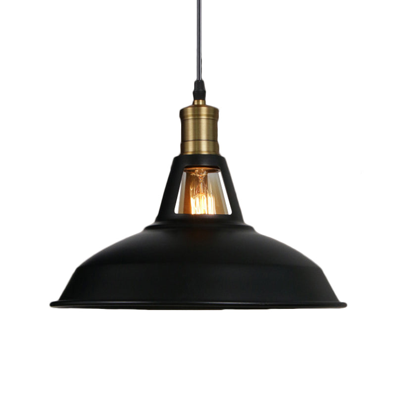 1-Light Bowl/Cage/Barn Pendant Lamp Industrial-Style Black Iron Suspension Lighting for Restaurant
