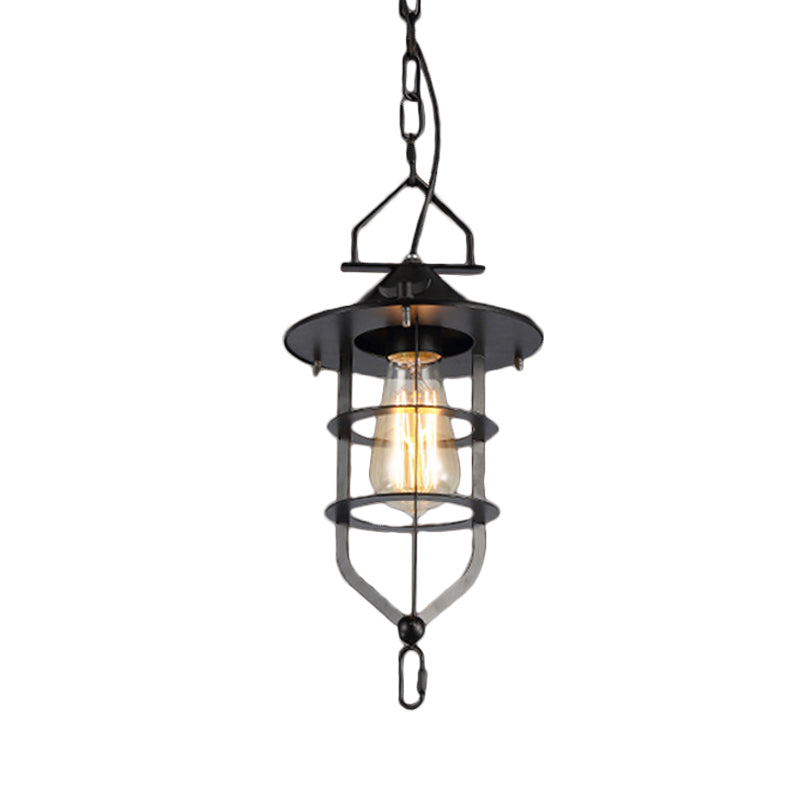 1-Light Bowl/Cage/Barn Pendant Lamp Industrial-Style Black Iron Suspension Lighting for Restaurant