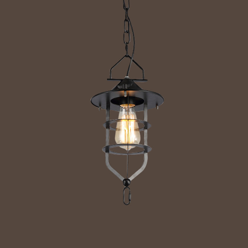 1-Light Bowl/Cage/Barn Pendant Lamp Industrial-Style Black Iron Suspension Lighting for Restaurant