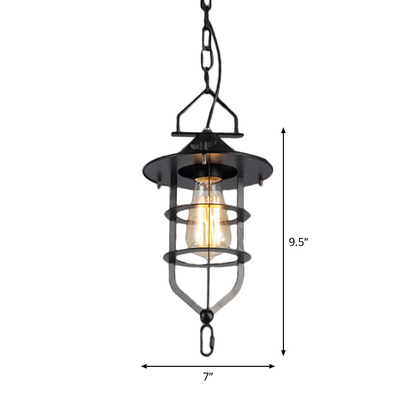 1-Light Bowl/Cage/Barn Pendant Lamp Industrial-Style Black Iron Suspension Lighting for Restaurant