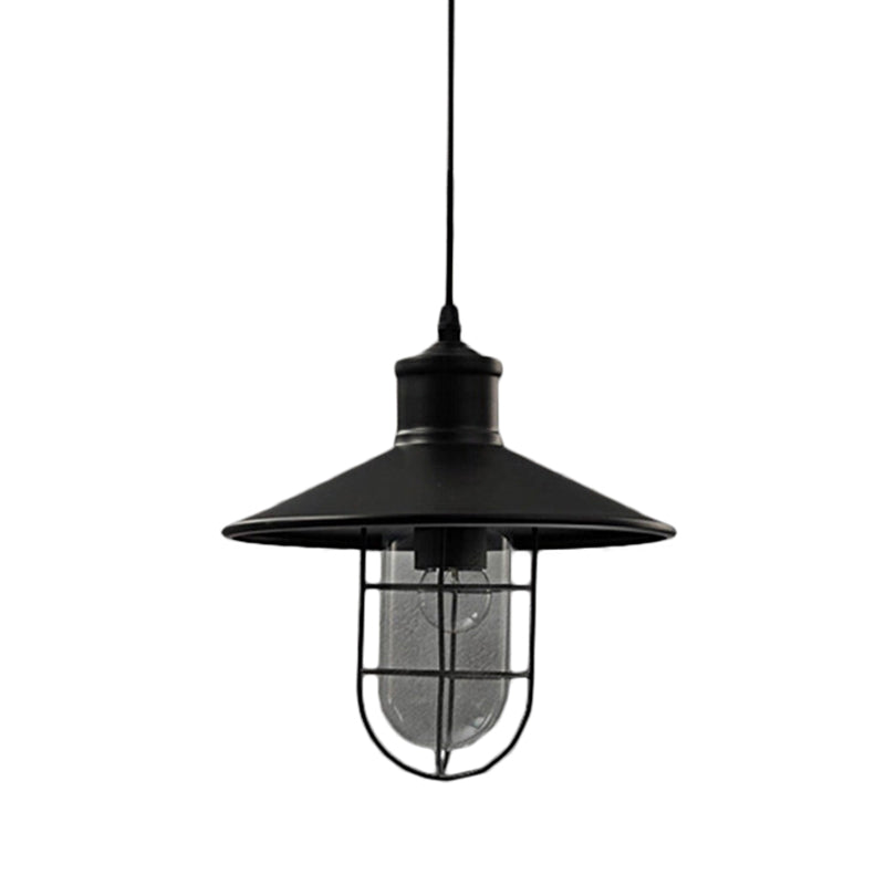 Saucer Dining Room Pendulum Light Rustic Iron 1 Bulb 10.5"/14" Wide Black Pendant Lamp with Extra 2-Shade Guard