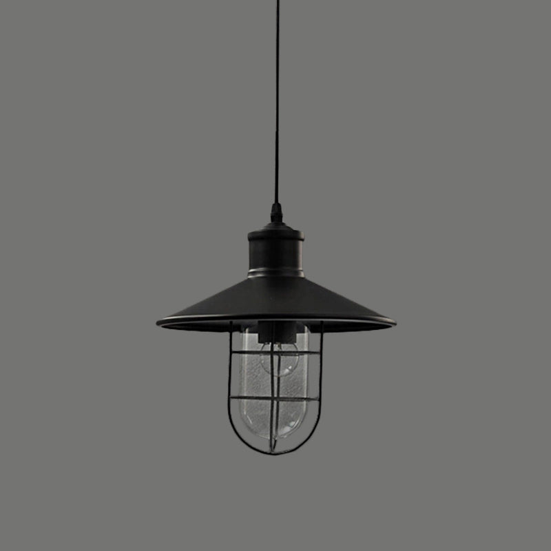 Saucer Dining Room Pendulum Light Rustic Iron 1 Bulb 10.5"/14" Wide Black Pendant Lamp with Extra 2-Shade Guard