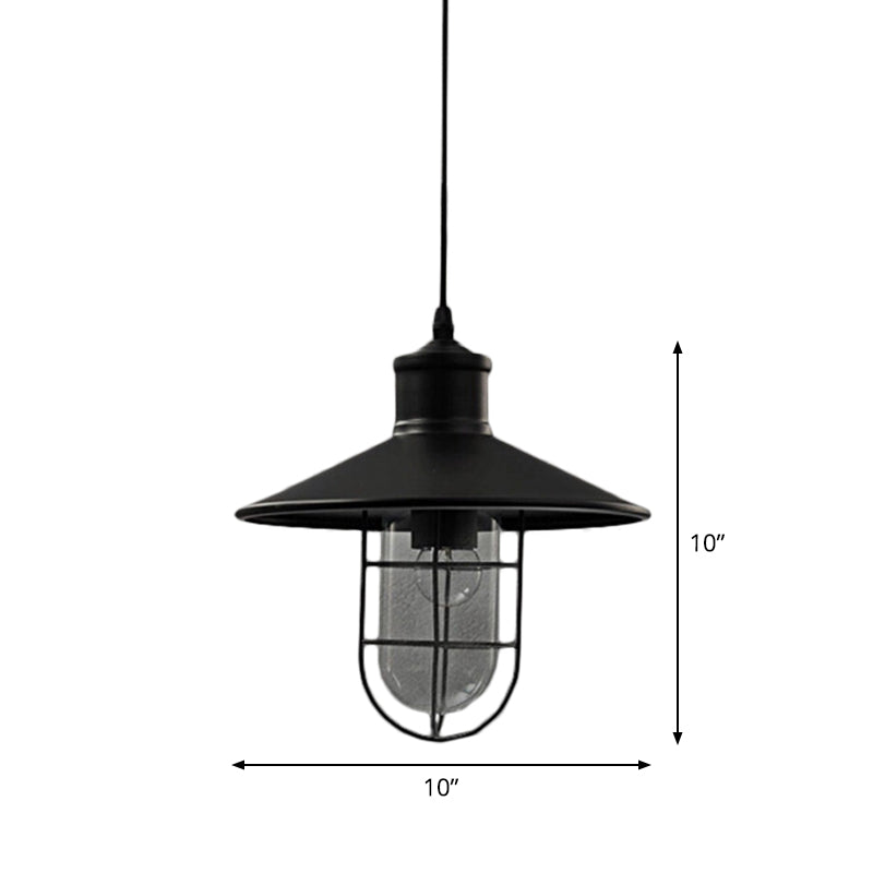 Saucer Dining Room Pendulum Light Rustic Iron 1 Bulb 10.5"/14" Wide Black Pendant Lamp with Extra 2-Shade Guard