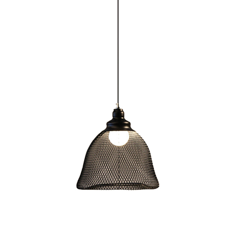 1-Light Dome/Bell/Oval Mesh Drop Pendant Loft Style Black Iron Ceiling Suspension Lamp for Dining Room