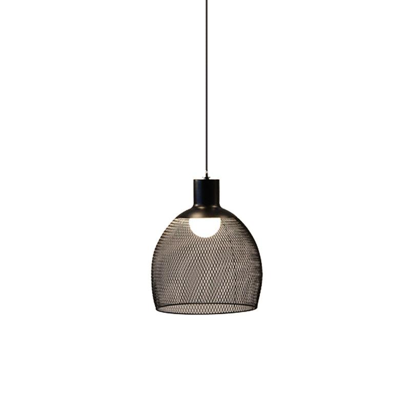 1-Light Dome/Bell/Oval Mesh Drop Pendant Loft Style Black Iron Ceiling Suspension Lamp for Dining Room