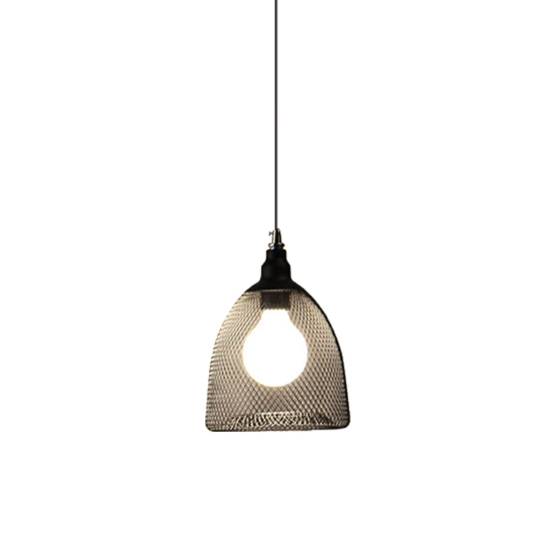 1-Light Dome/Bell/Oval Mesh Drop Pendant Loft Style Black Iron Ceiling Suspension Lamp for Dining Room