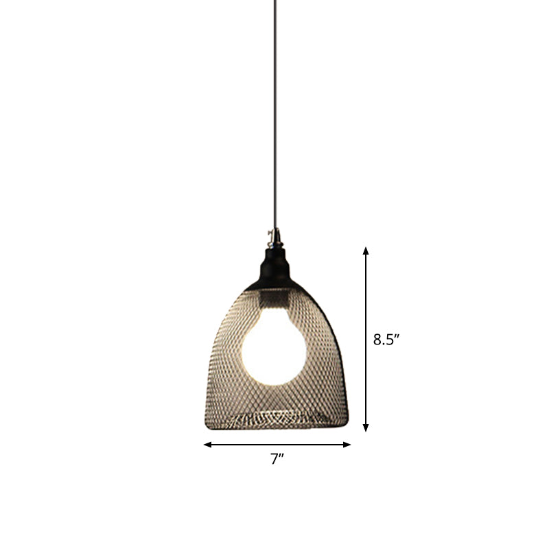 1-Light Dome/Bell/Oval Mesh Drop Pendant Loft Style Black Iron Ceiling Suspension Lamp for Dining Room