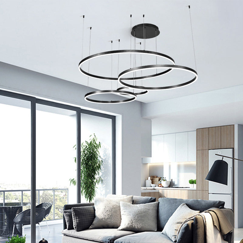 Metal Bubble Ring Chandelier Novelty Minimalist 4-Light LED Suspension Light in Black/Gold/Coffee