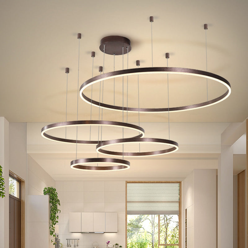 Metal Bubble Ring Chandelier Novelty Minimalist 4-Light LED Suspension Light in Black/Gold/Coffee