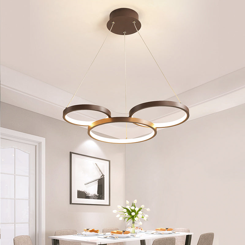 Modernist LED Chandelier Pendant Brown 3/4/5 Tiers Halo Ring Hanging Lamp with Acrylic Shade