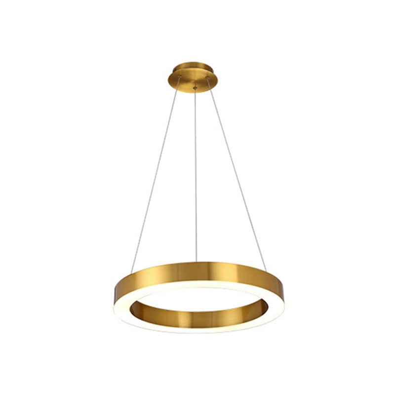 Polished Gold Ring LED Pendant Lighting Simple Stainless Steel Small/Large Chandelier Lamp