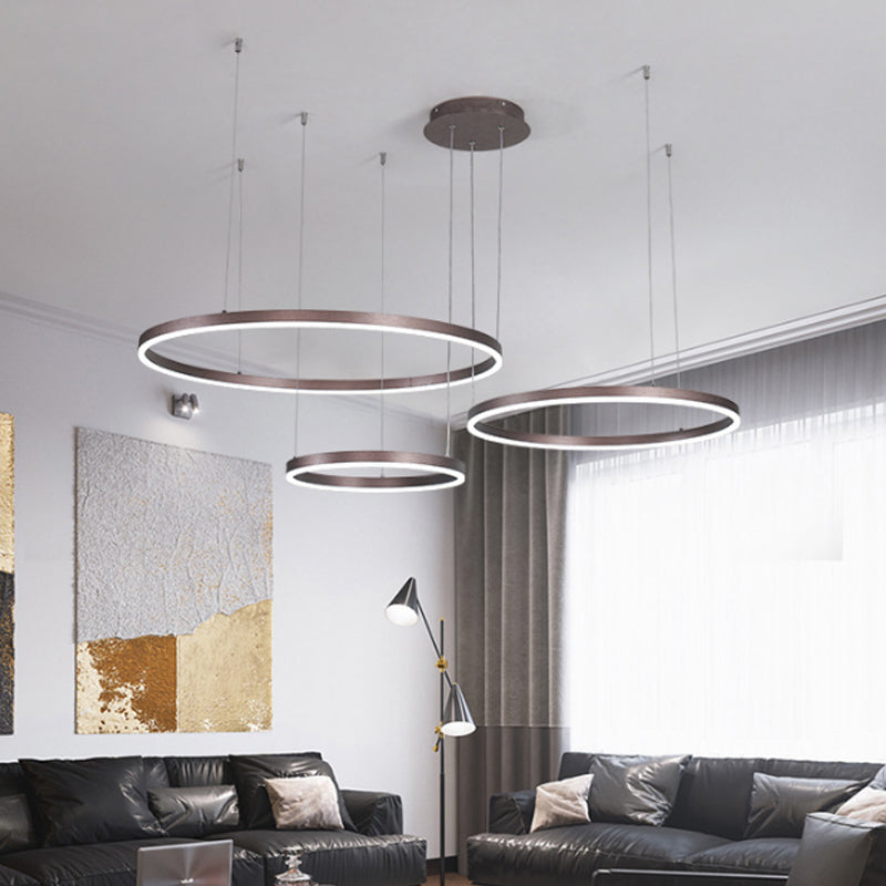 Moderno lampadario a 3/4 livelli di soggiorno metallico Circolo a sospensione LED Accensione in oro/caffè, luce calda/bianca